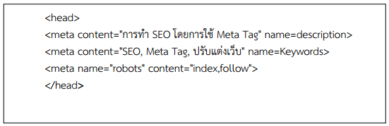 ตัวอย่างการใส่ Meta Tag ให้กับหน้าโฮมเพจ
