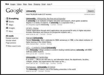 แสดงอันดับรายชื่อเว็บไซต์ที่ค้นหาด้วย Keyword “University”